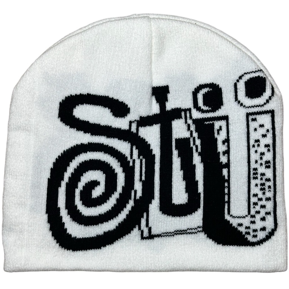 Stussy Y2K Men's White Beanie Knit Cuffed Winter Hat Streetwear One Size